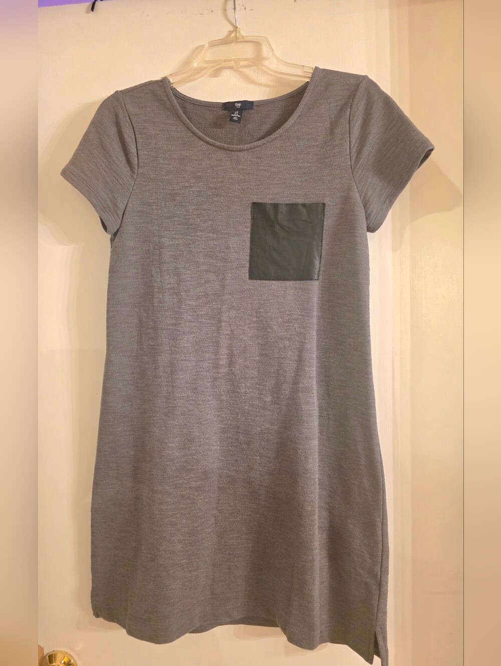 Gap Gray T-Shirt Dress with Faux Leather Pocket